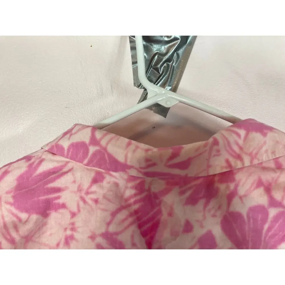Michael Kors XL‎ Cropped Shirt Top Women Tie Dye Floral Print Pink Barbie